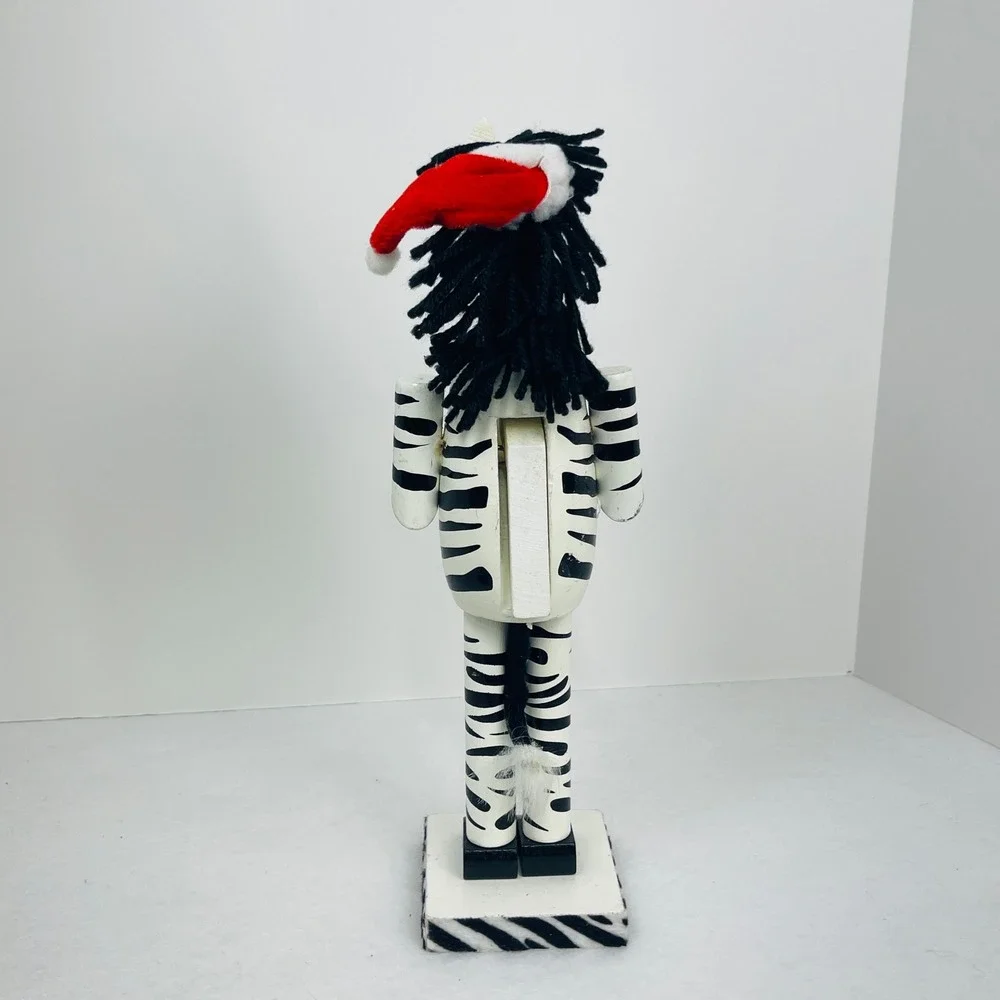 Zebra Wooden Nutcracker Christmas Decor Safari Animal Santa Hat 12 Inch